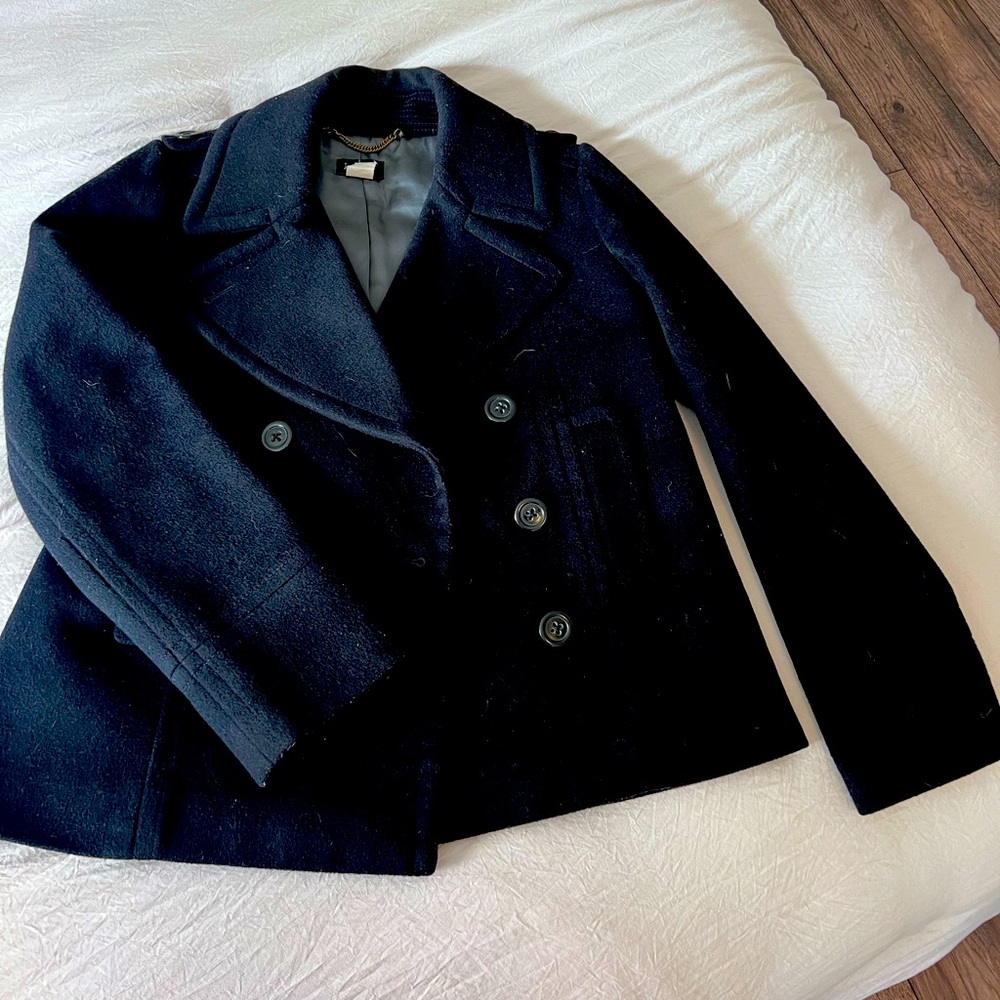 J Crew black pea coat, size 6